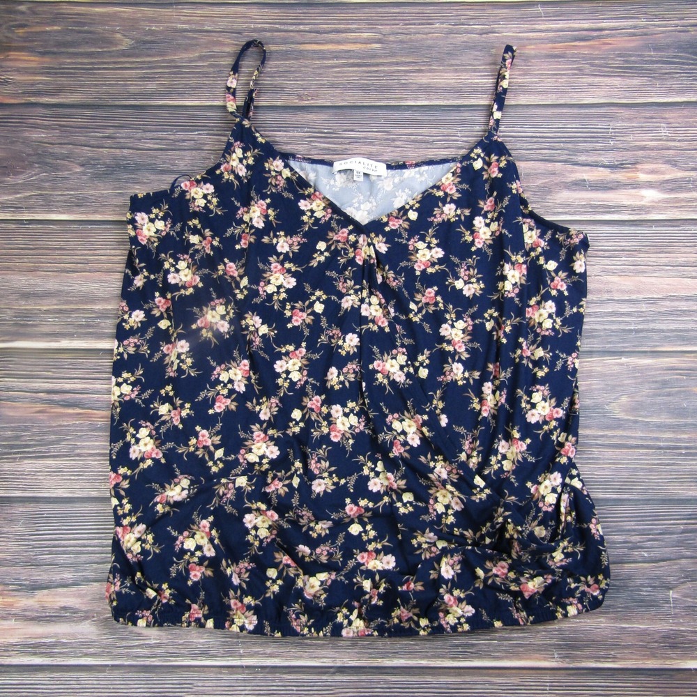 Socialite Curve NEW Plus 5X Navy Blue Floral V Neck Cami Top‎ Faux Wrap
